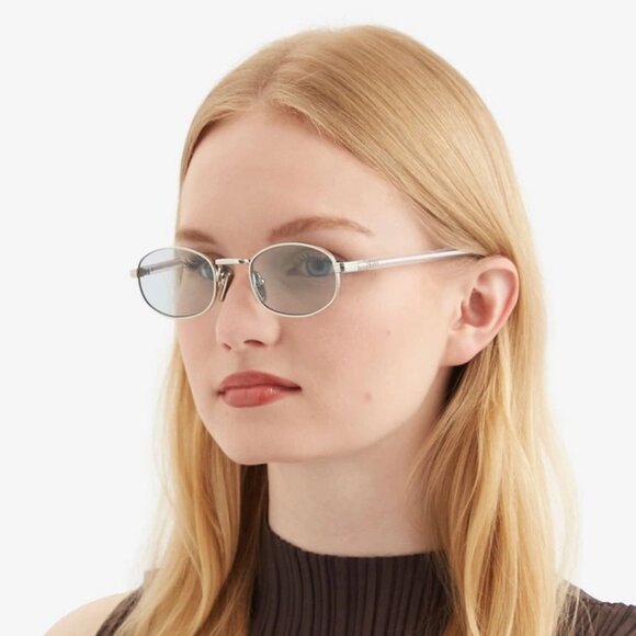 Prada Women Sunglasses Silver Azure Oval PRB53S 1BC40N NEW AUTHENTIC main image 8